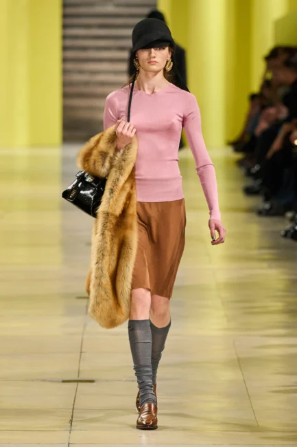 Maglieria gonna a matita e pelliccia sintetica moda inverno 2026