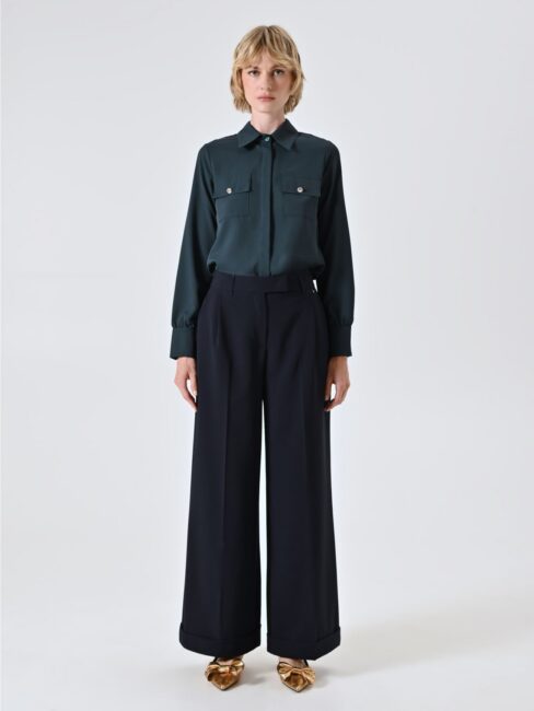 Pantaloni palazzo con risvolto
