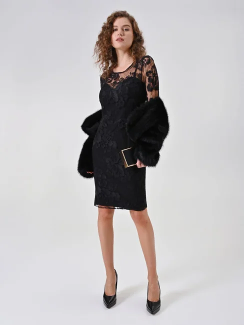 Abito al ginocchio in pizzo nero Rinascimento