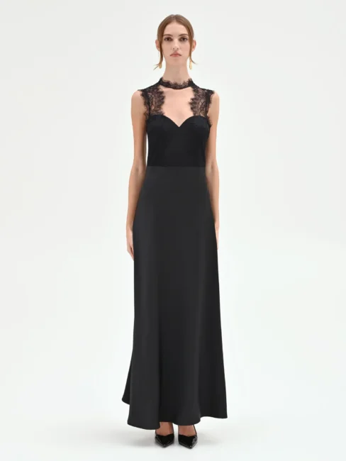 Abito lungo da sera nero Rinascimento inverno 2026