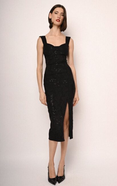 NUNA LIE abito tubino attillato longuette nero