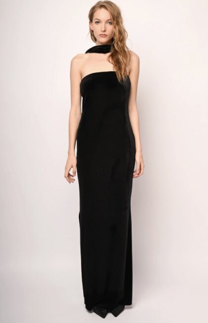 Nuna Lie vestito lungo nero in velluto