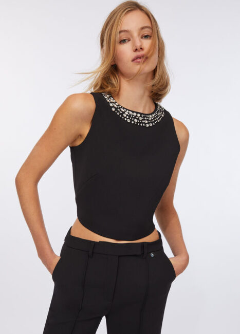 Top smanicato LIU JO con collo gioiello