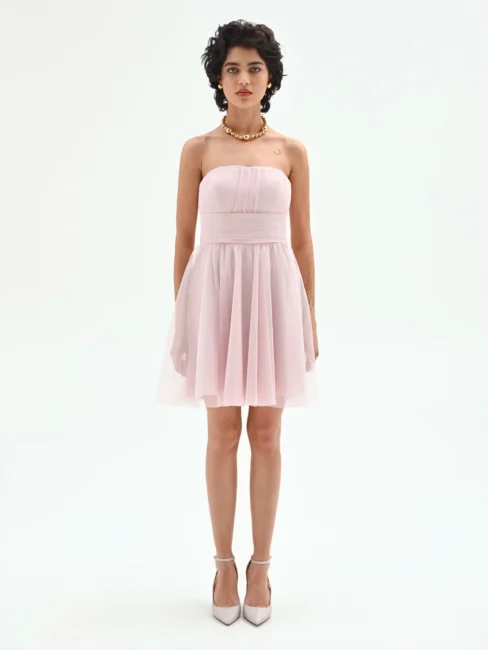Abito corto estivo da cerimonia colore rosa chiaro nuova collezione 2026 Rinascimento