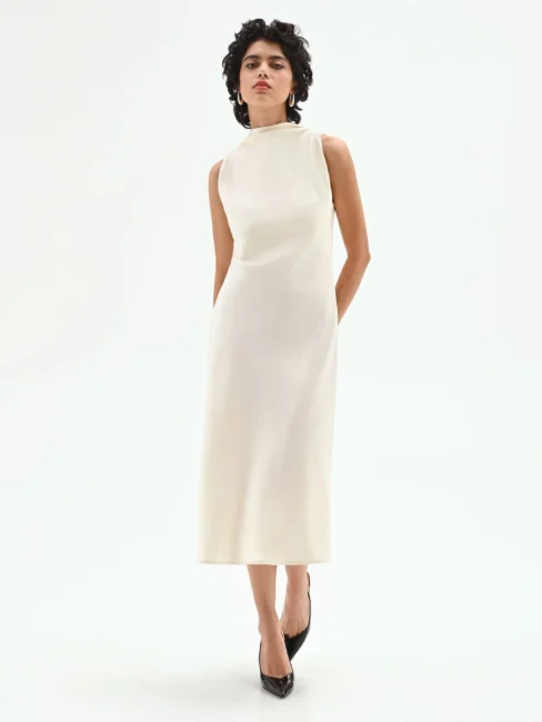 Abito midi in raso panna
