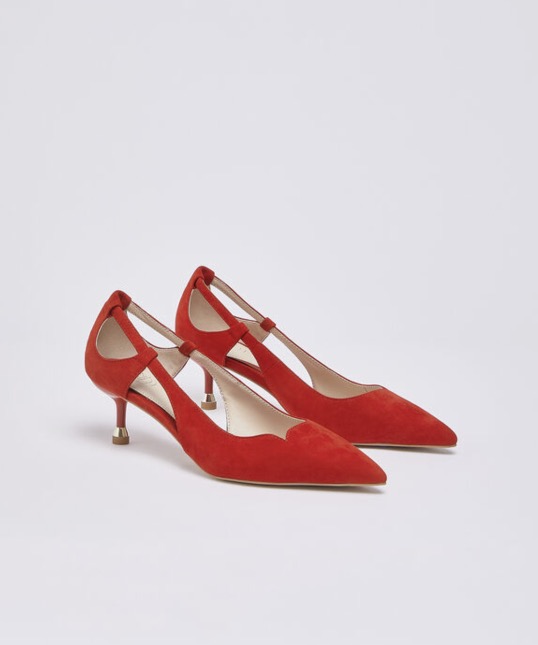 Scarpe decolletè in camoscio rosso con tacco basso nuova collezione LIU JO