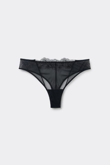 Brasiliano in tulle nero Tezenis