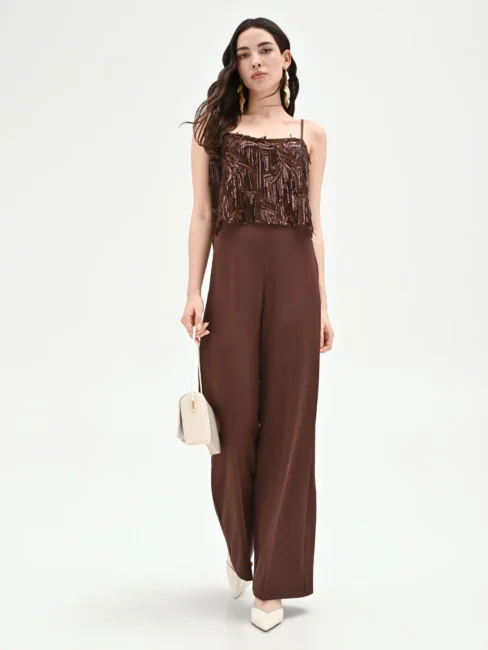 Tuta intera con corpino con paillettes e frange