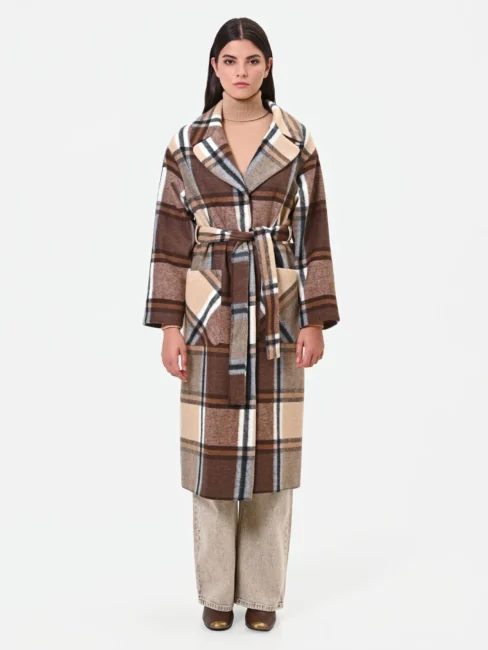Cappotto a quadri marroni Rinascimento autunno inverno 2026 2027 Cappotto a quadri marroni Rinascimento autunno inverno 2026 2027