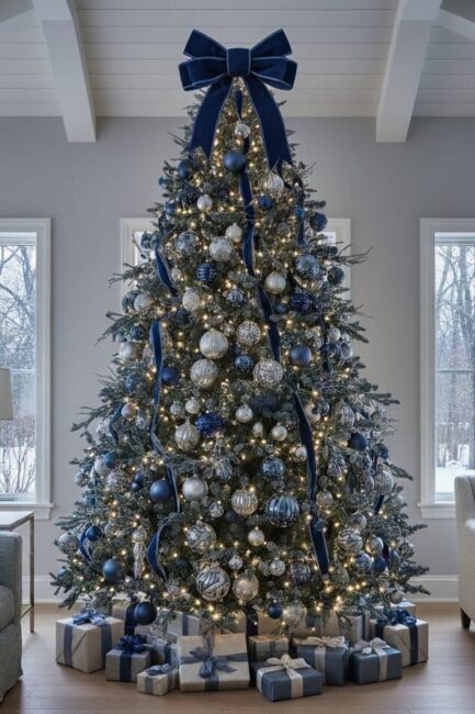 Albero di Natale 2026 con maxi fiocco blu Albero di Natale 2026 con maxi fiocco blu