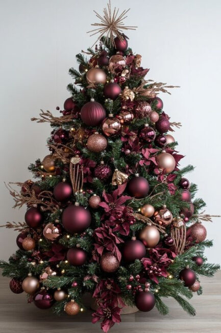 Albero di Natale nei toni del bordeaux Albero di Natale nei toni del bordeaux